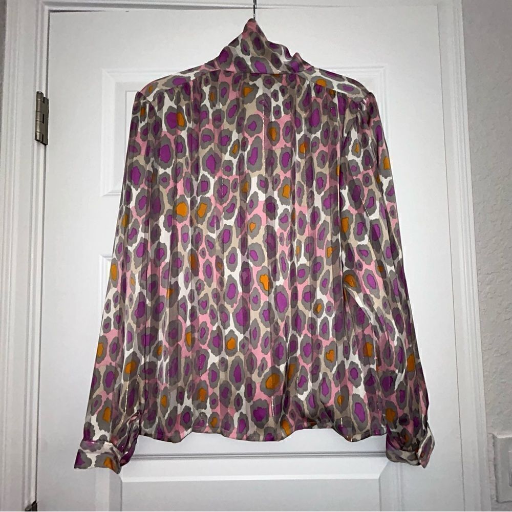 Vintage NICOLA Animal Print Hidden Button Front Long Sleeve Blouse Top - Picture 7 of 8